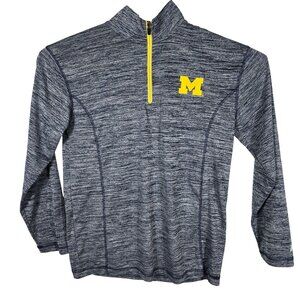 Michigan Wolverines Pullover 1/4 Zip Jacket Medium Blue Heathered Logo‎